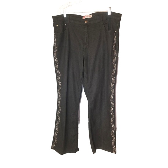 COS Denim - Cos Jeans Dark Wash Bootcut Stretch Jeans W/Rhinestone‎ & Embroidery Size 16W